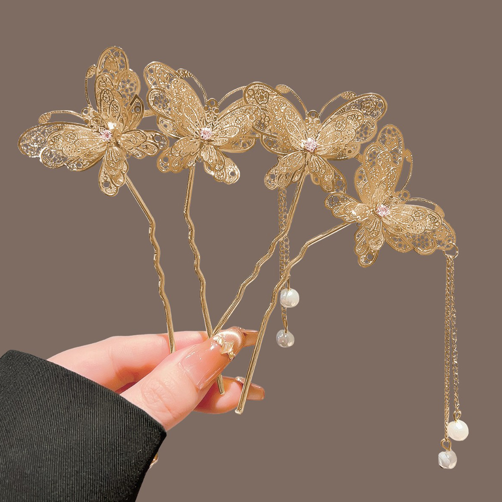 Vintage Fashion Retro Outfit - Neo Chinese dubbele vlinder kwastje haarspeld