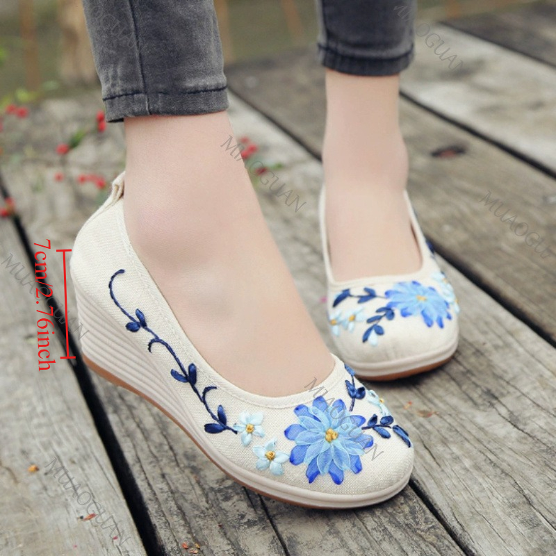 Vintage Fashion Heels - Geborduurde dames comfort wedge platform schoenen