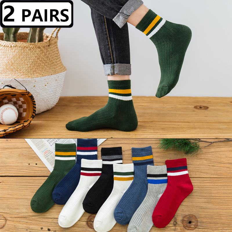 Vintage Fashion Eu - 2 paar herensokken gestreept katoen mid-tube