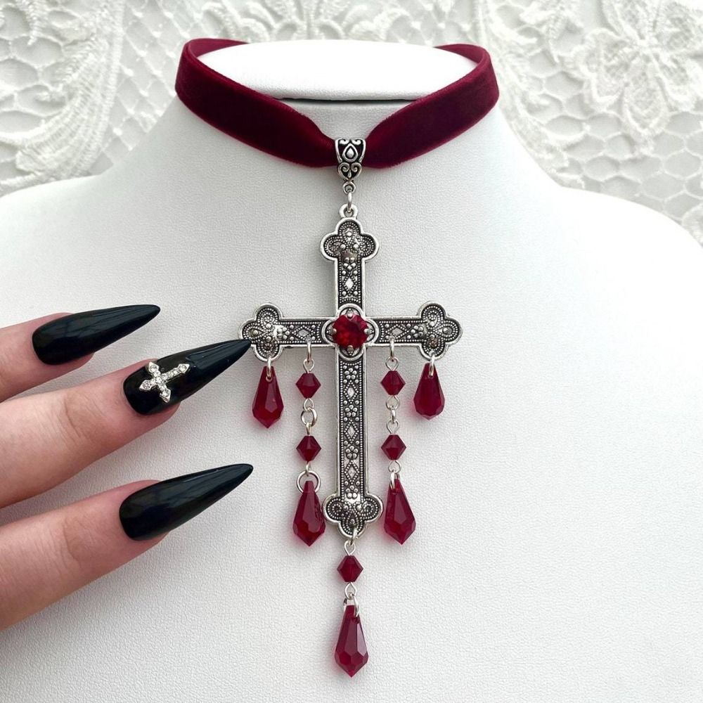 Vintage Fashion Retro Outfit - Retro stijl grote kruis hanger choker